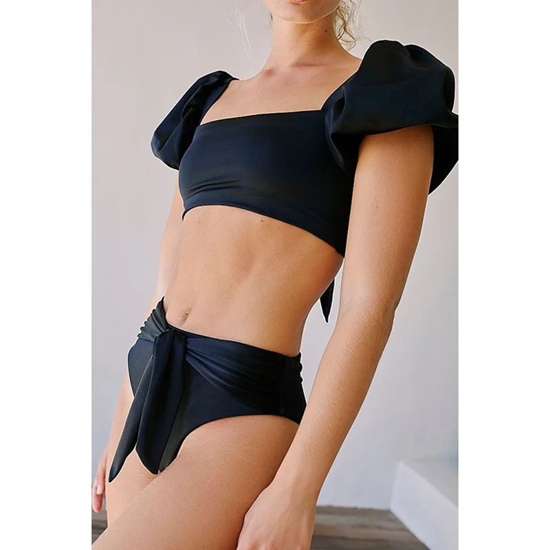 Zingj Swimsuit Women's 2025 New Bikini Short-Sleeved Swimsuit Women's Bubble Sleeve Swimsuit Sports