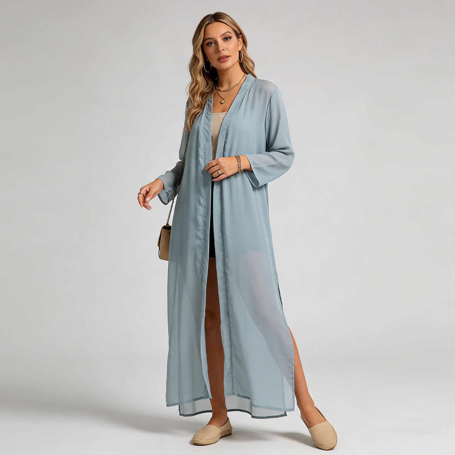 Silk Cardigan Long Duster with Side Slits REAL SILK LIFE