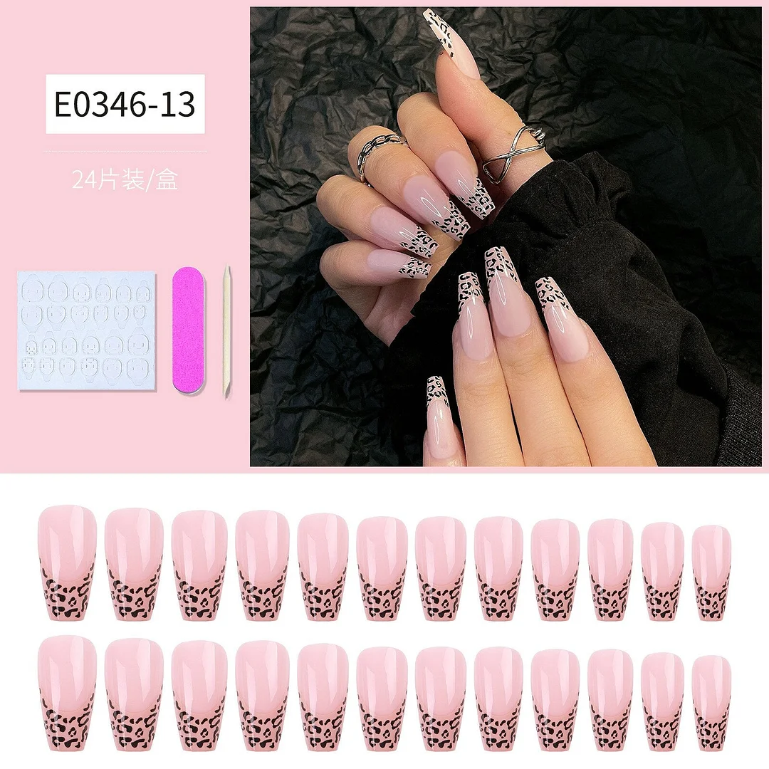 24pcs Detachable Extra Long Coffin False Nails Stick-on nails French Ballerina Fake Nails Full Cover Nail Tips Press On Nails