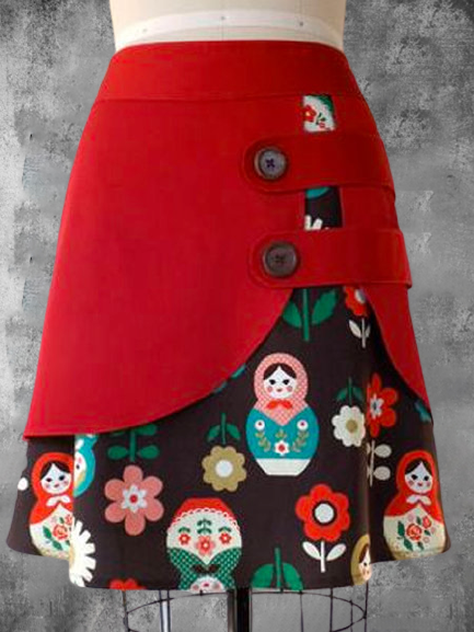 Red Asymmetric Floral Vintage A-Line Skirt | EGEMISS