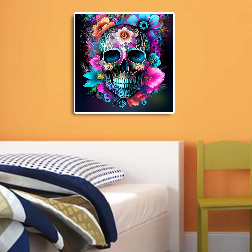 Diamond Painting - Full Round Drill - Flower Skull(30*30cm)
