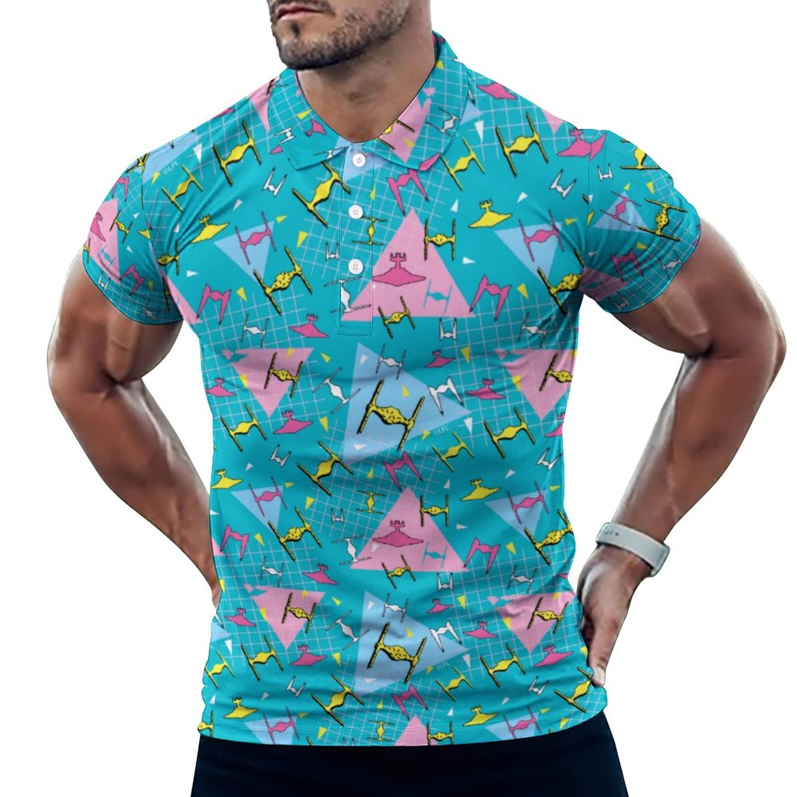 Wars Print Vehicles Neon 90S Men's Short Sleeve Casual Polo Shirts