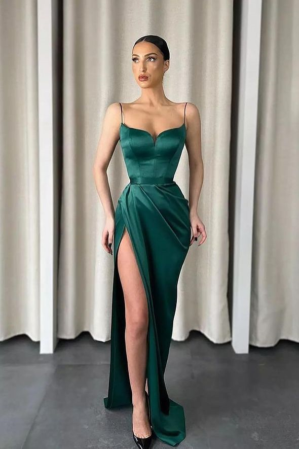 Gorgeous Dark Green Mermaid Prom Dress Split Long Spaghetti-Straps - lulusllly