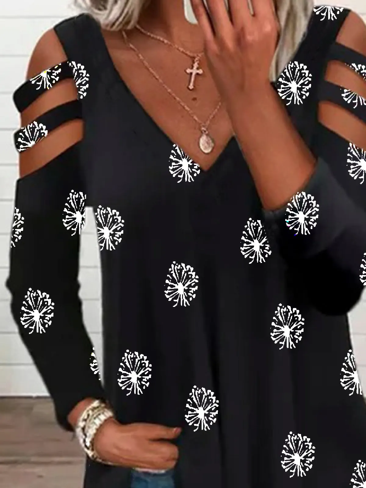 Casual Dandelion V neck Loose Long Sleeve T-Shirt