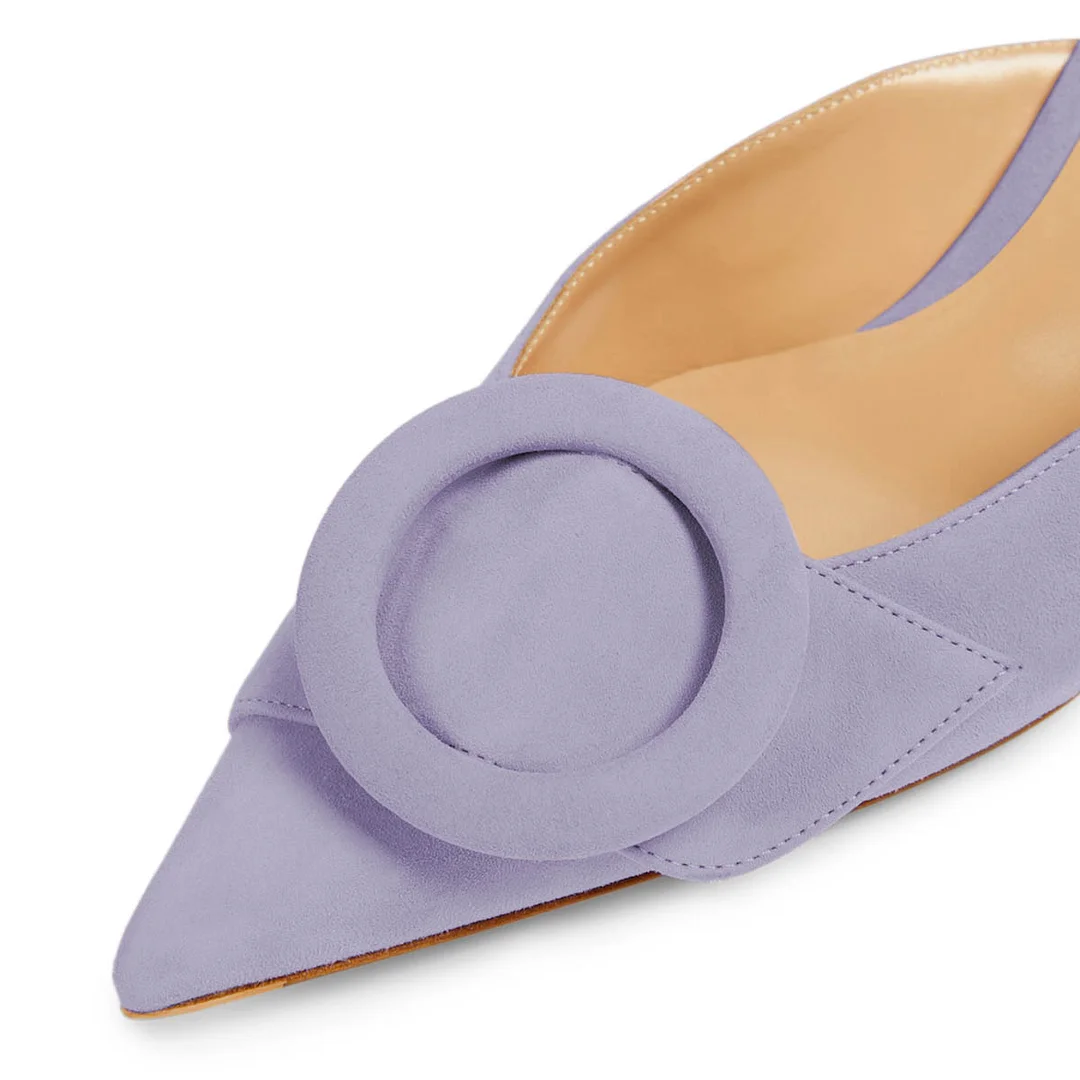 Light Purple Vegan Suede Pointed Toe Buckle Decor Mules for Women
