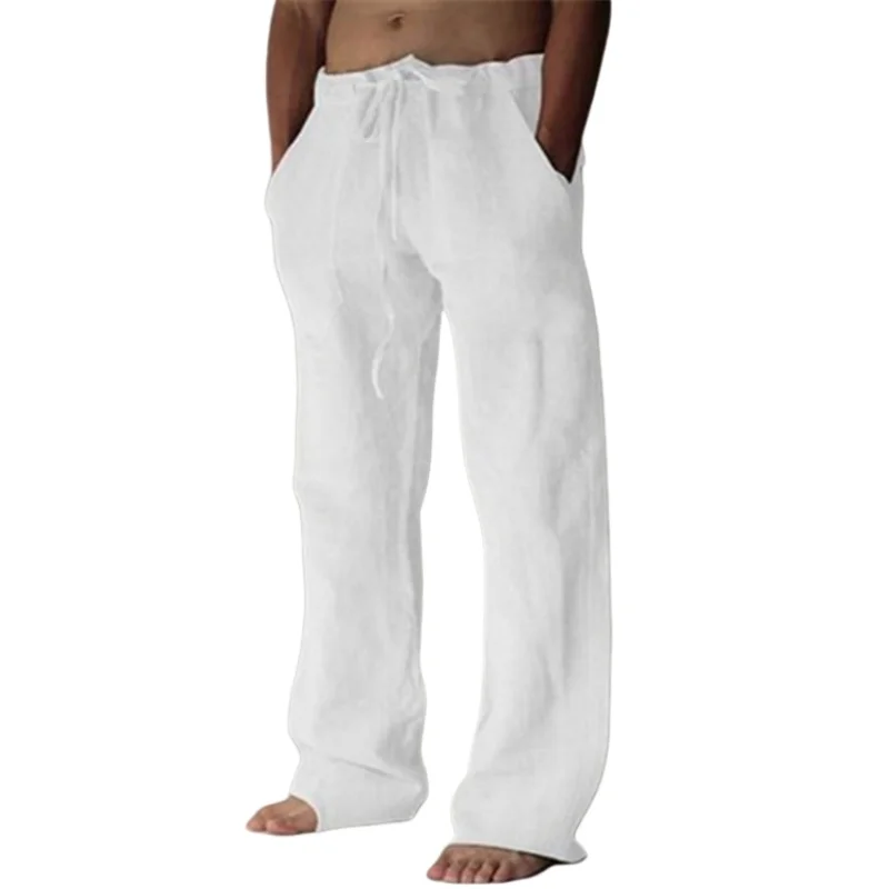 Bonusbad Men Fashion Loose Trousers Casual Cotton Linen Pants Breathable Gym Joggers Man Soild Wide Pants Running Sweatpants Man Clothes