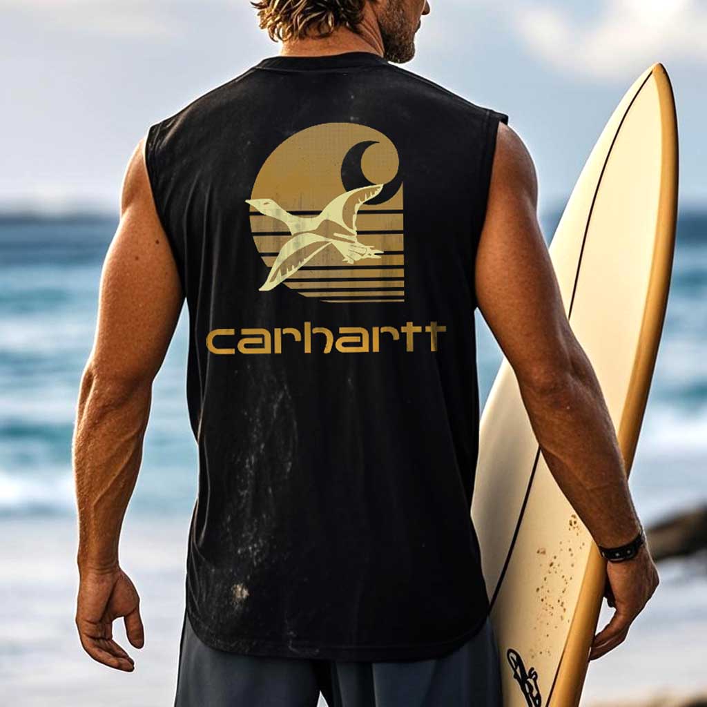 Men's Vintage Surfing Duck Graphic Print Round Neck Sleeveless Tank Top / TECHWEAR CLUB / Techwear