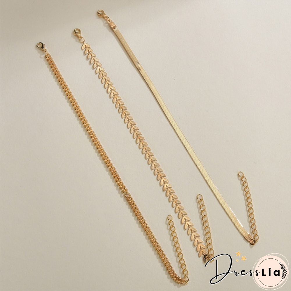 3Pcs Vintage Boho Minimalist Leaves Anklets Ladies Beach Party Ankle Bracelet