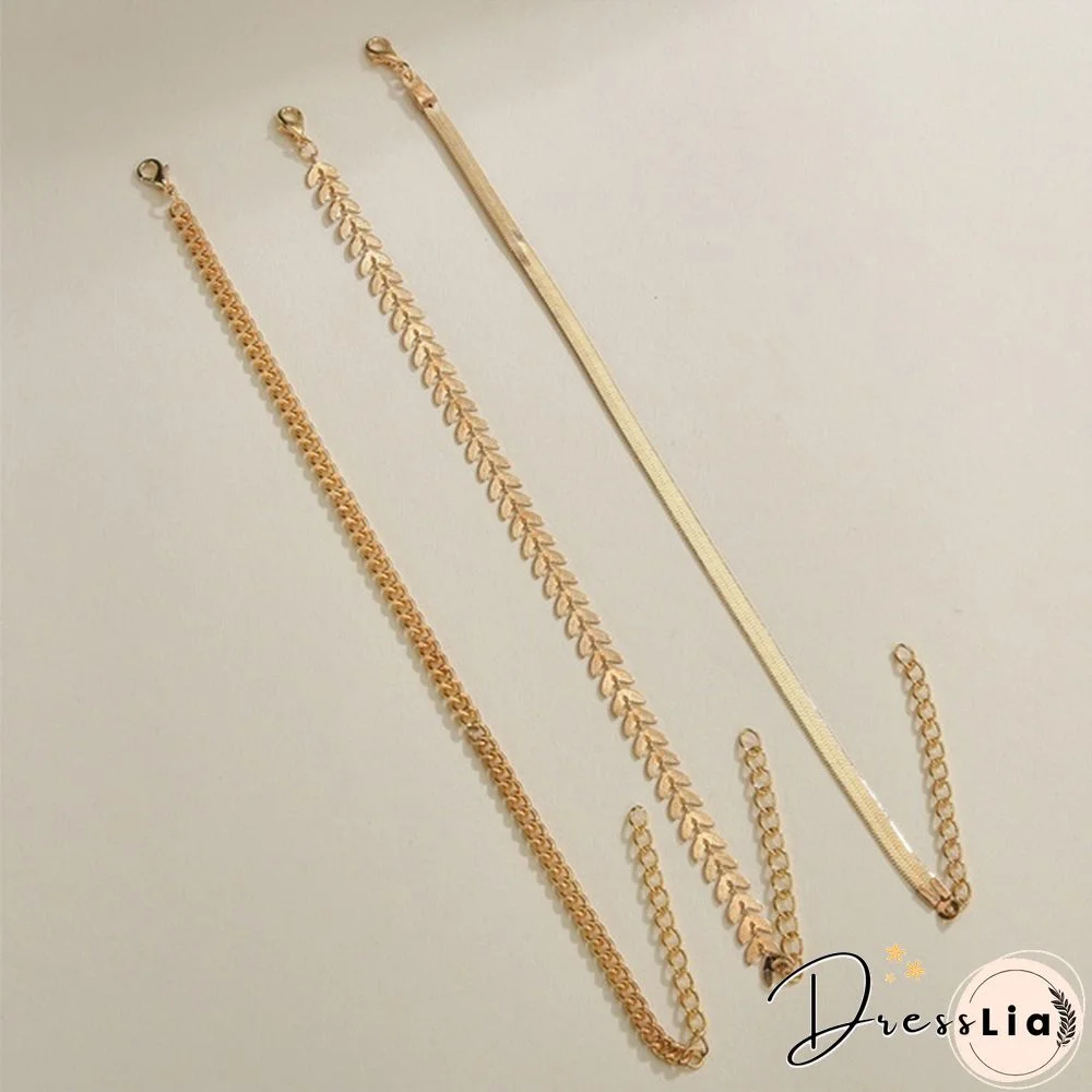 3Pcs Vintage Boho Minimalist Leaves Anklets Ladies Beach Party Ankle Bracelet