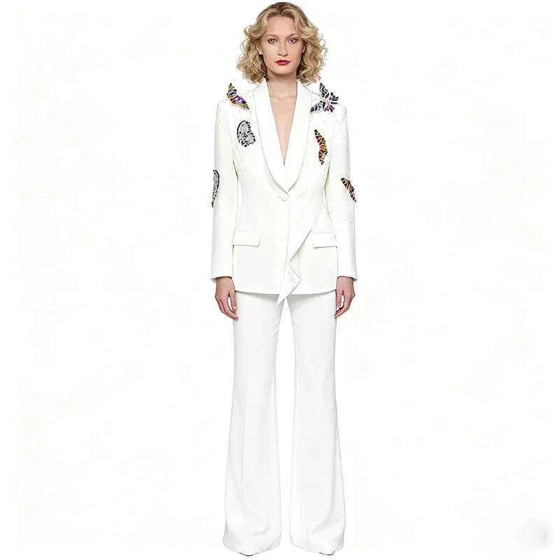 Nigikala Nigikala New Star Fashion Heavy Industry Three-Dimensional Butterfly Nails With Diamond Suit Trousers Set Two Sets