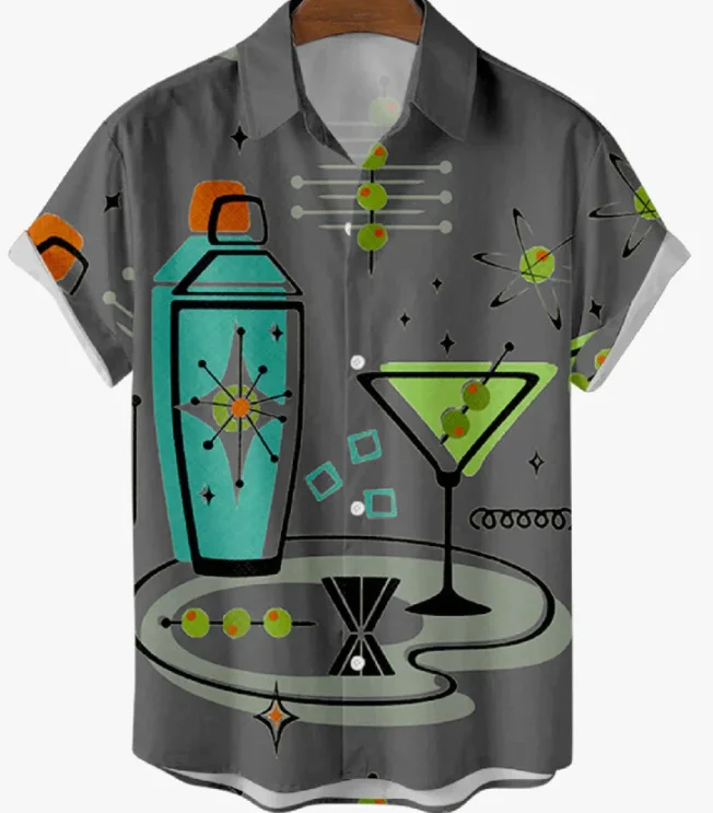 Cocktail Shaker Graphic Men's Casual Short-Sleeved Shirt at Hiphopee