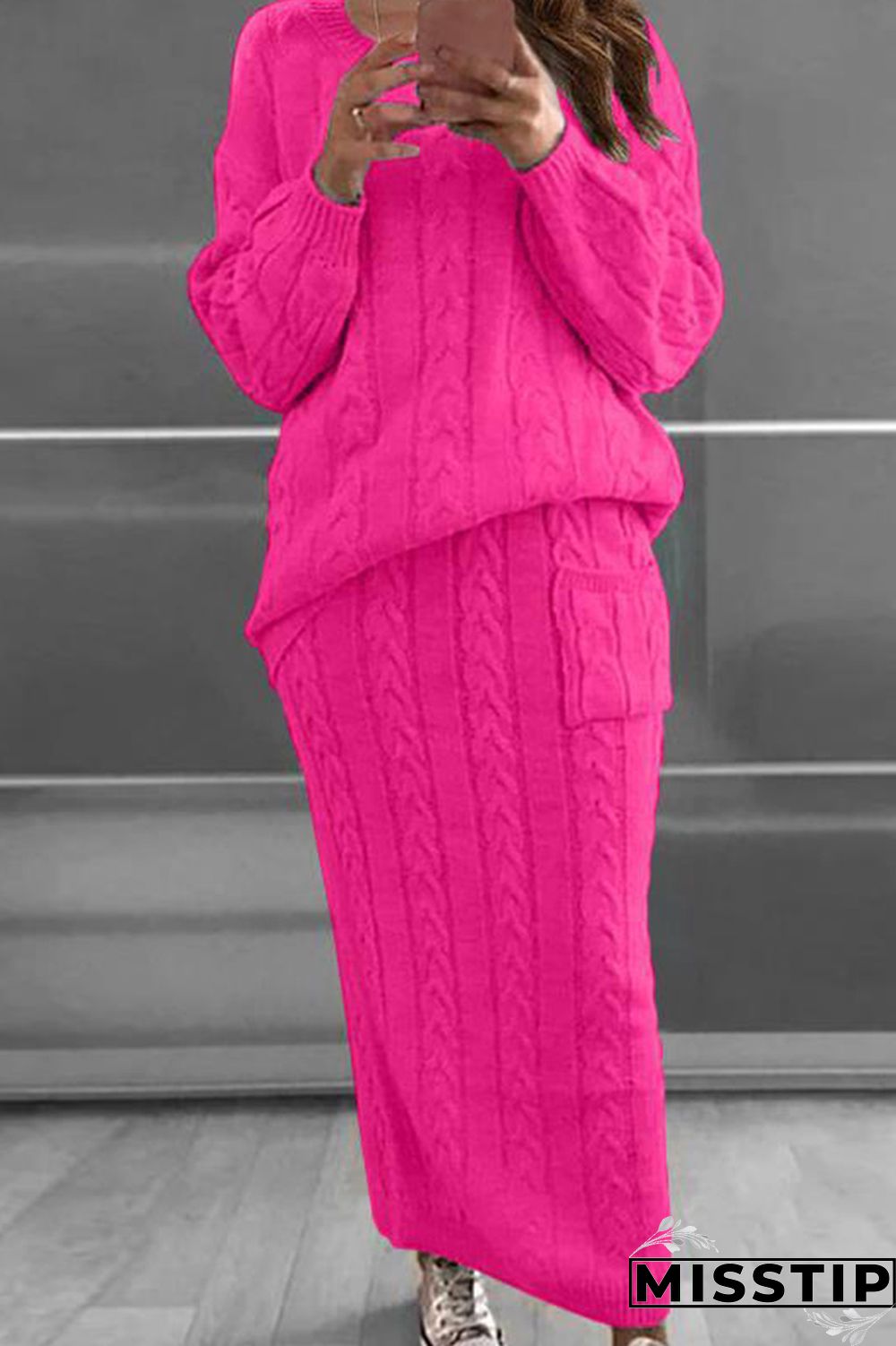 Apricot Fashion Casual Solid Patchwork O Neck Long Sleeve Two Pieces