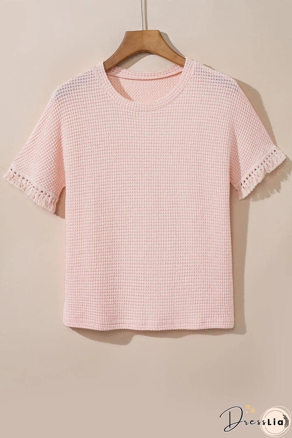 Pink Fringe Trim Textured Short Two Piece Set