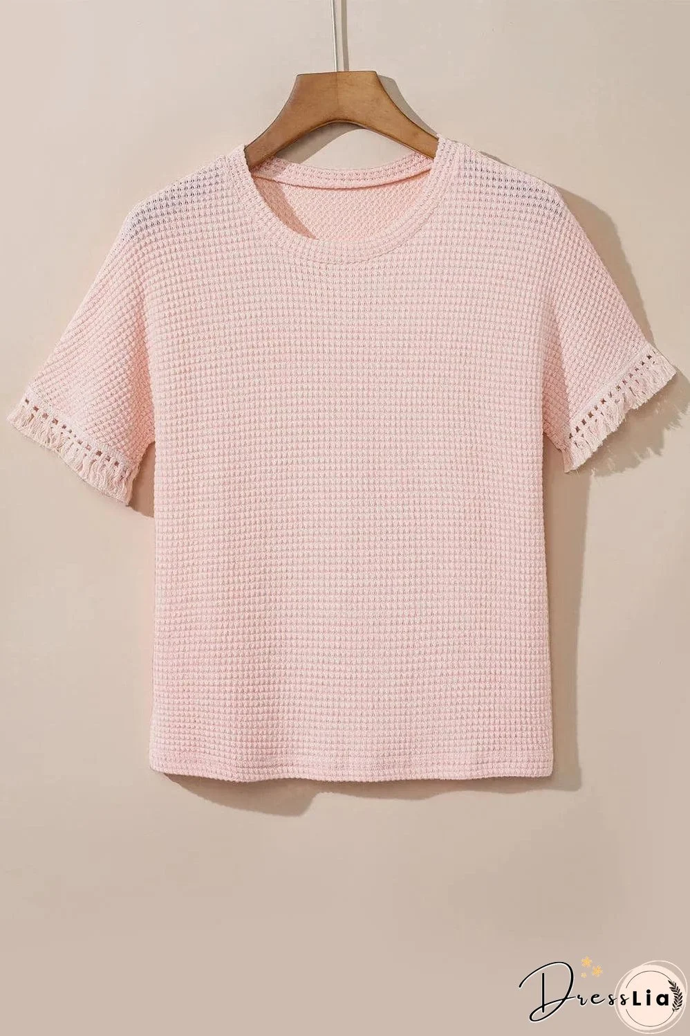 Pink Fringe Trim Textured Short Two Piece Set