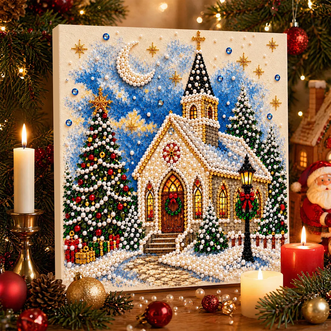 Framed Pearl Painting Kit Christmas Church Art 11.81x11.81in