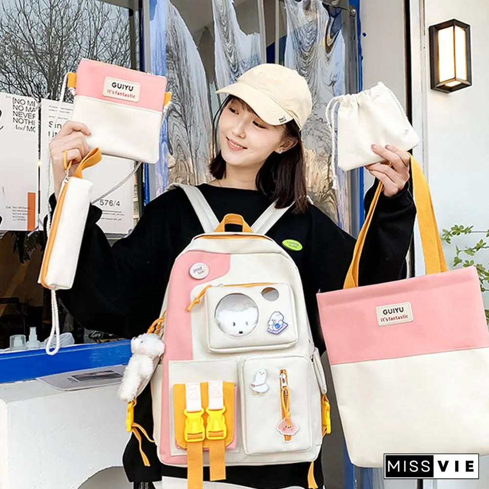 Colorblock Five-Piece College Style Backpack