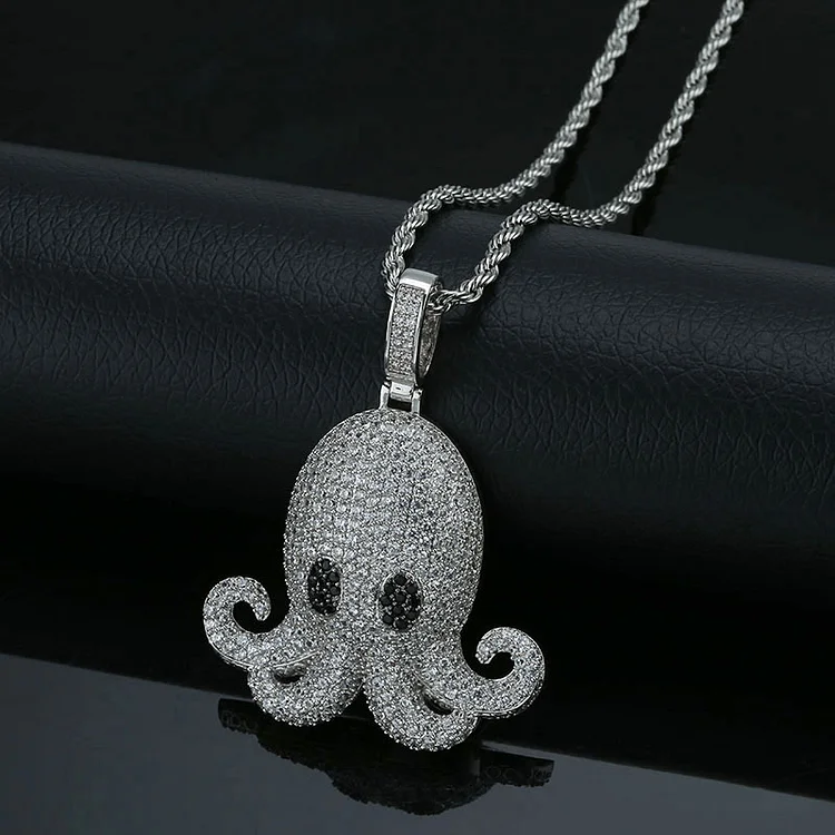 Iced Out Octopus Pendant Gold Plated Necklace