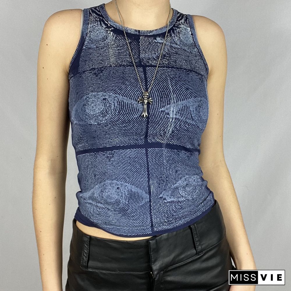 Women Trendy Portrait Letter Printed Tank Tops Summer Vest Female Round Neck Sleeveless Slim Fit Crop Tops