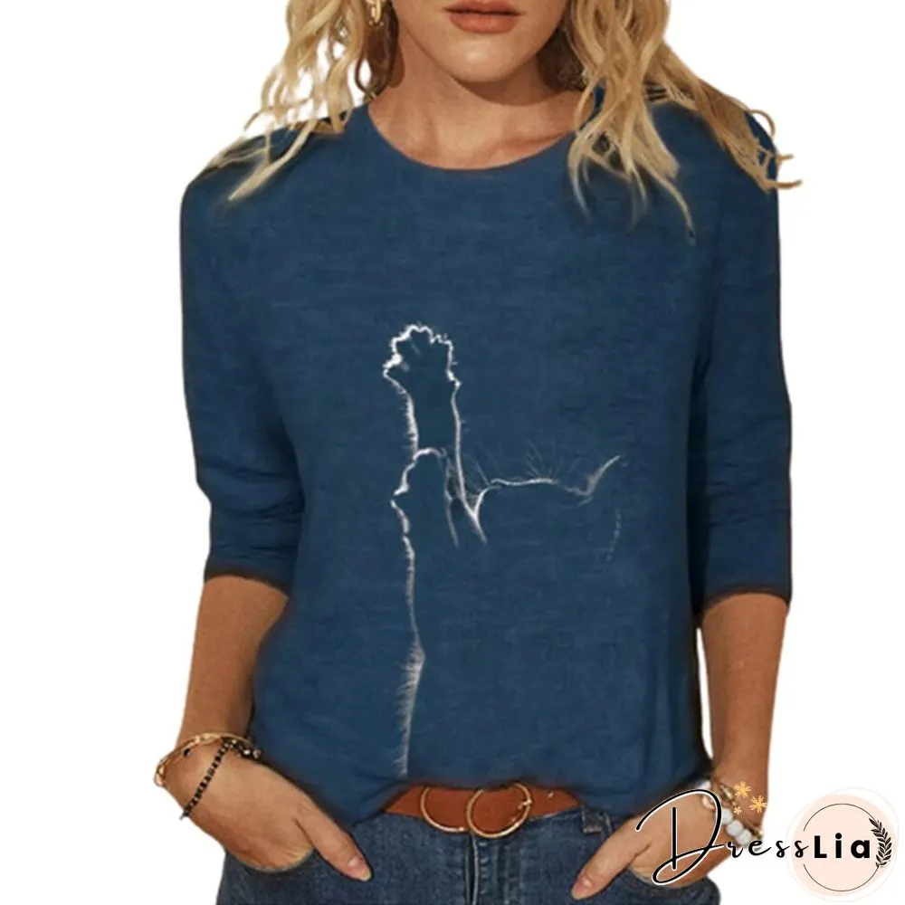 Cute Cat Print Long Sleeved Womens Shirt Spring Autumn Casual