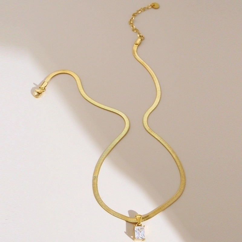 304 Stainless Steel 16K Gold Plated White Gold Plated Gold Plated Retro Plating Geometric Square Zircon Necklace