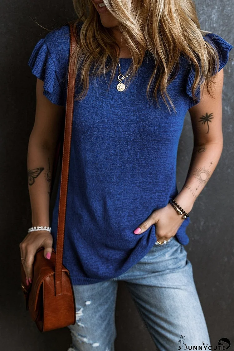 Midnight Blue Ruffle Sleeve Knit Top