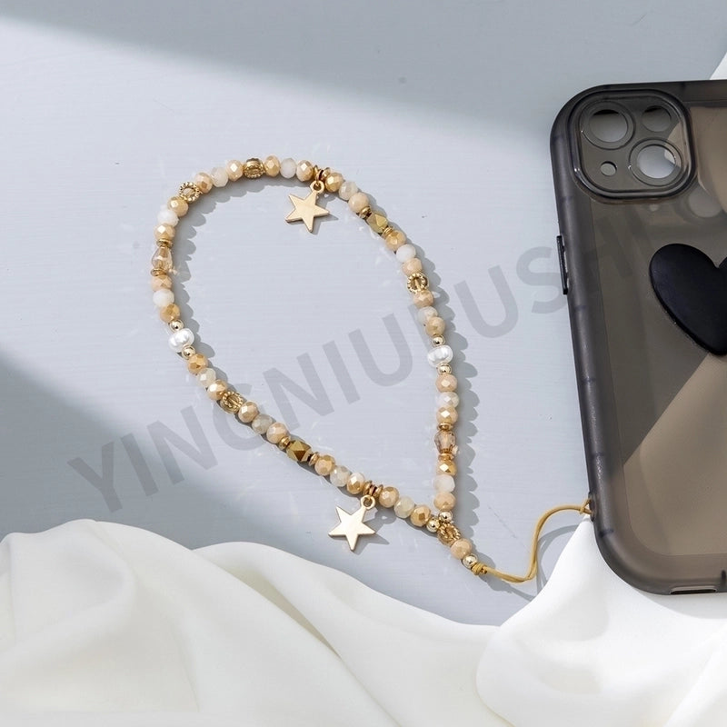 Sweet Star Artificial Crystal Alloy Beaded Mobile Phone Chain