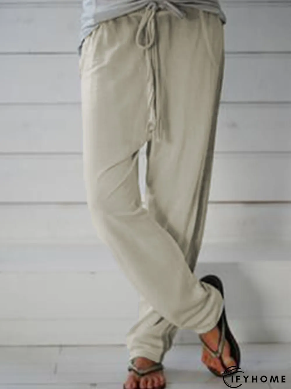 Cotton Blends Casual Regular Fit Pants With Belt | IFYHOME