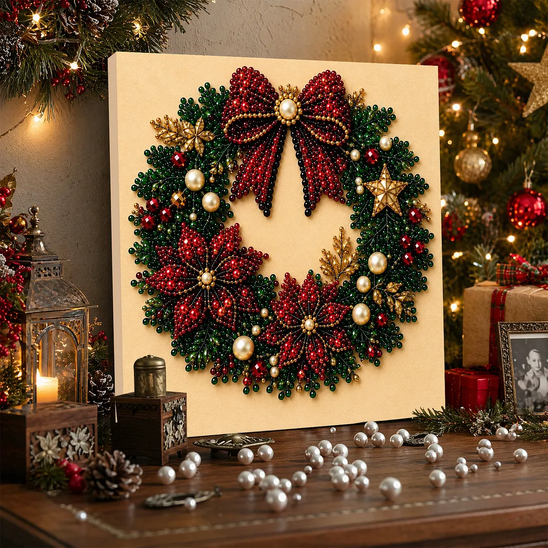 Framed Pearl Painting Kit Christmas Wreath Art Craft 11.81x11.81in