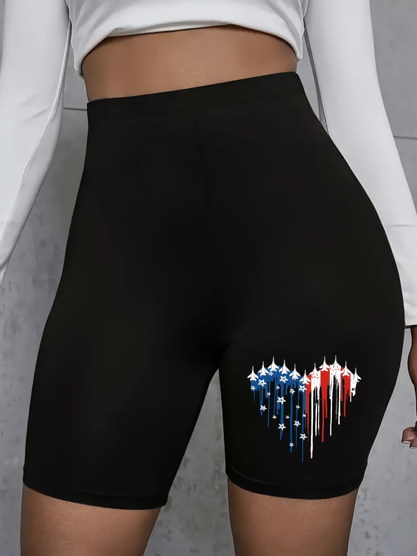 Love Heart Flag Shorts For Women High Waisted Leggings With American Design Polyester | IFYHOME