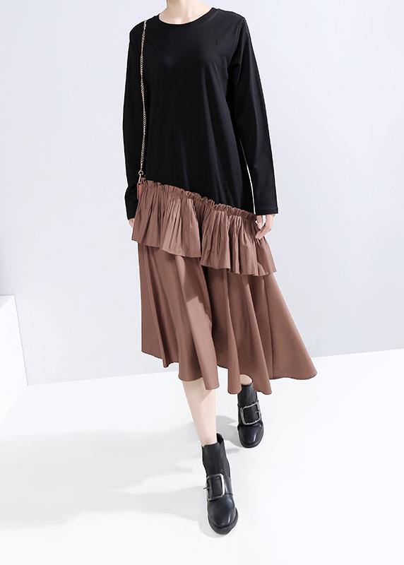 VCSHOES ruffles cotton patchwork Tunics Shape khaki Maxi Dresses