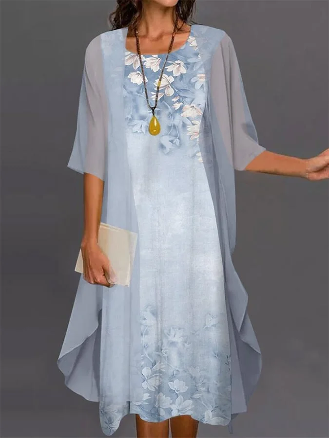Womens Fashion Casual Printed Two Piece Cardigan Dress