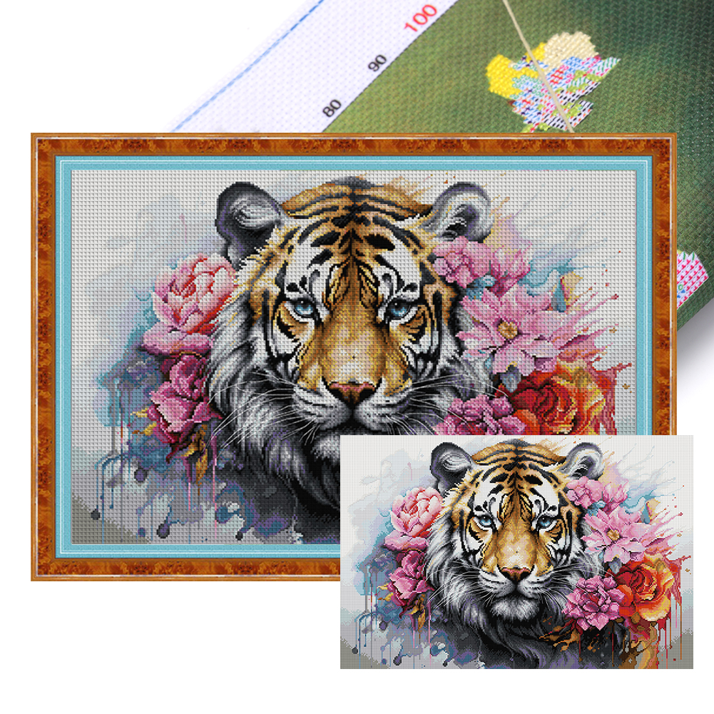 Tiger 7 Full 14CT Pre-stamped Canvas(62*44cm) Cross Stitch(backstitch)
