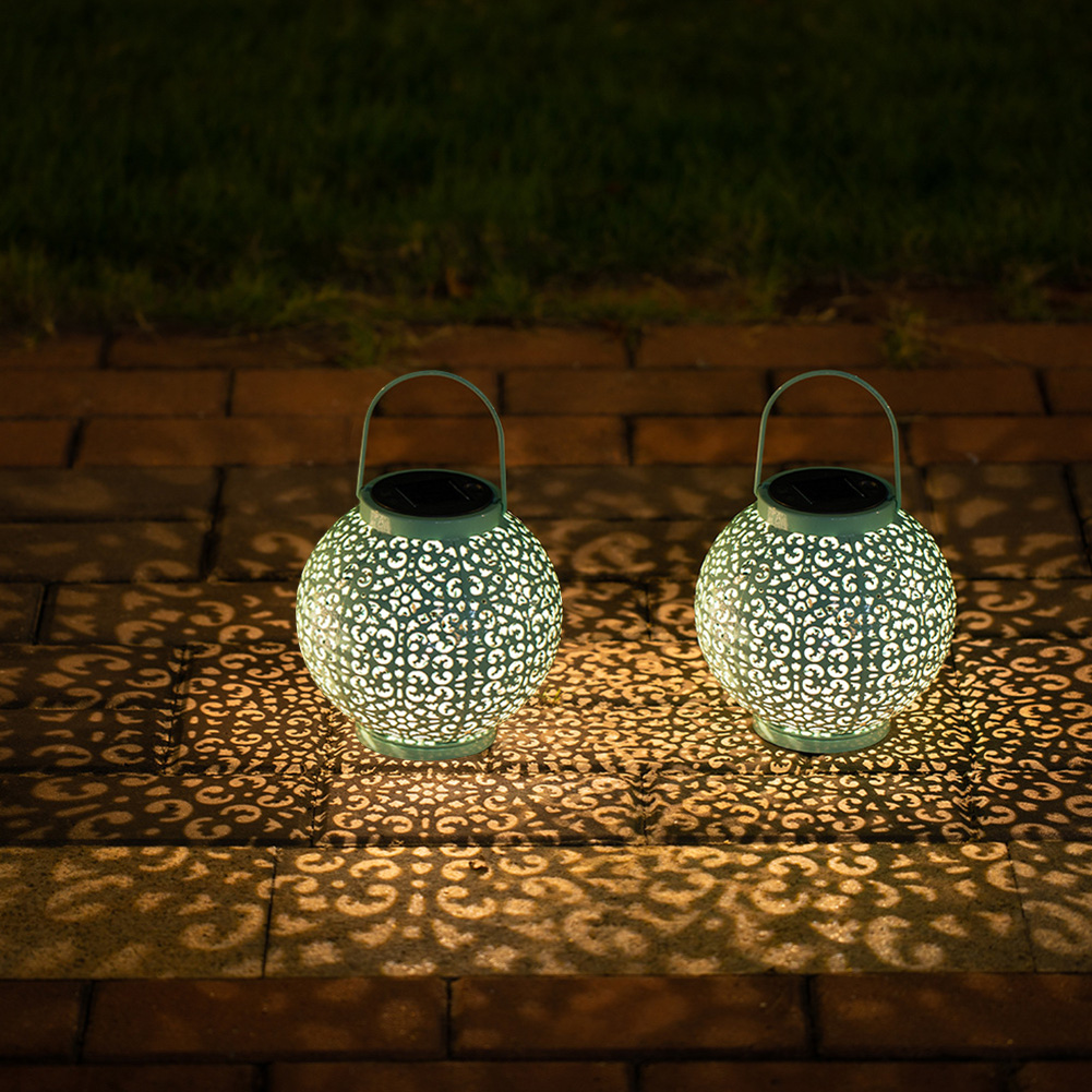 

LED Solar Light Wrought Iron Round Hollow Lantern Projection Garden Lamp, 501 Original