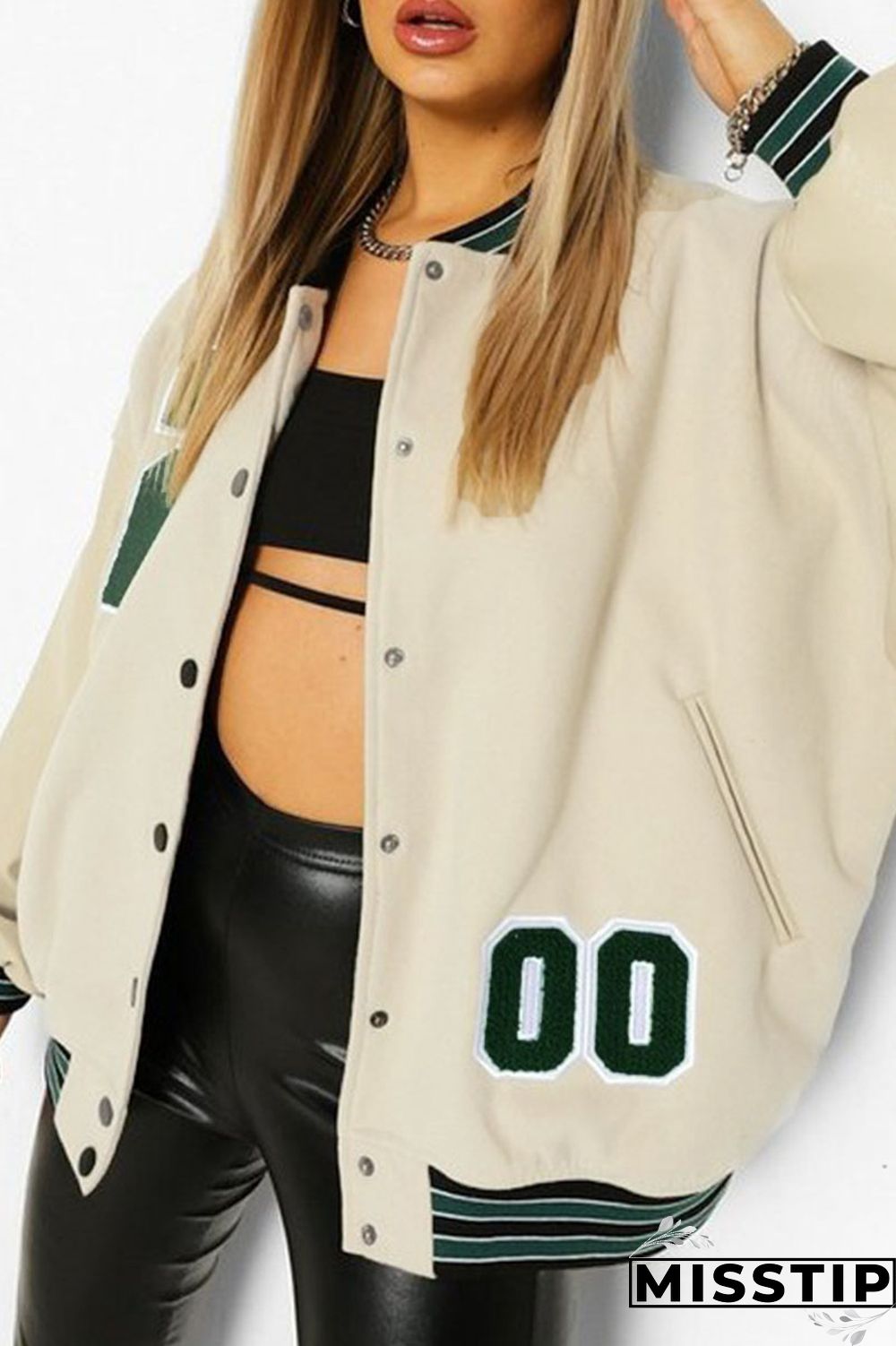 Apricot Fashion Casual Patchwork Embroidered O Neck Outerwear