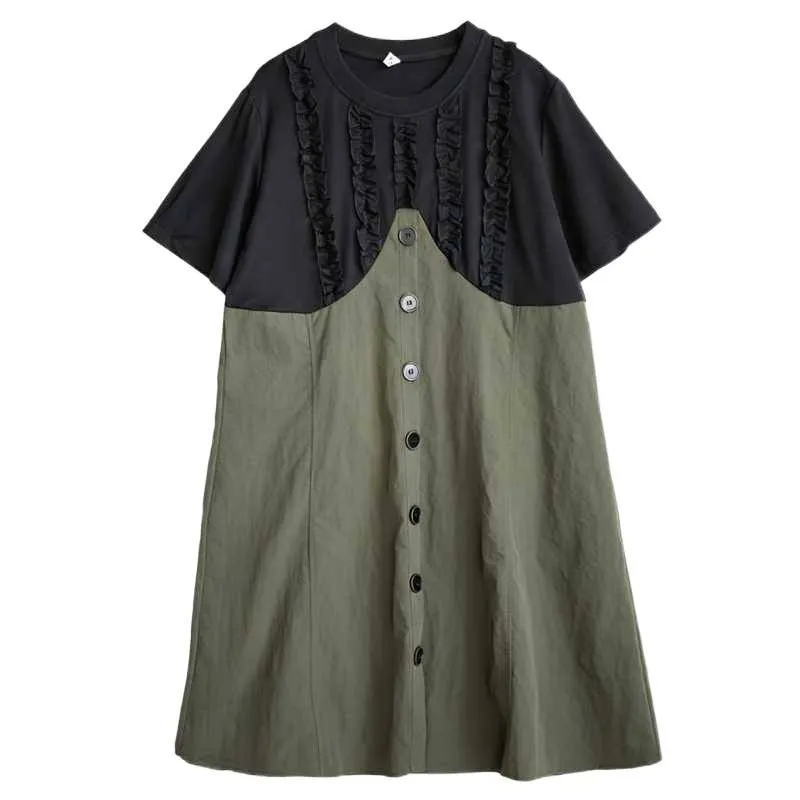Irregular Color Blocked Short-Sleeve Dress