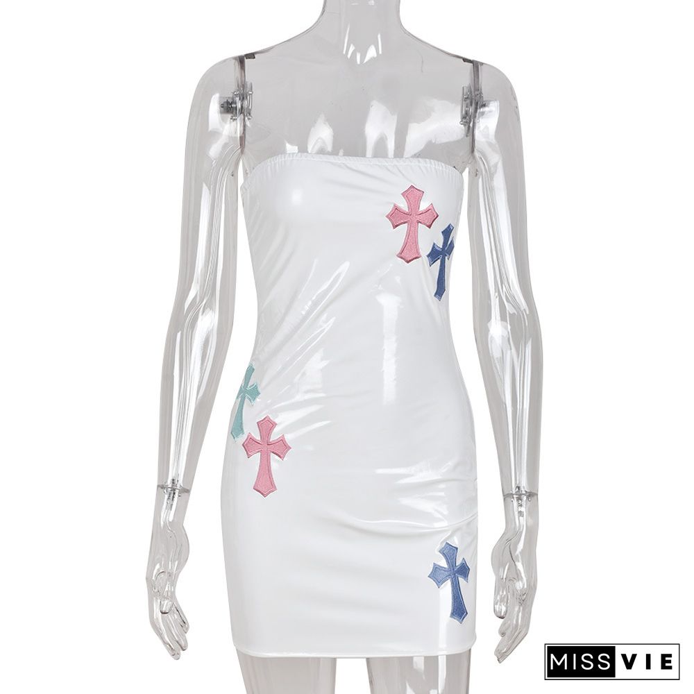 Y2K Cross Embroidered Bodycon Dress