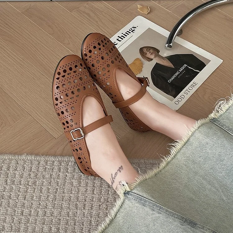 Yyvonne New French Hollow Ballet Shoes Flats With A Shallow Mouth Mary Jane Shoes Women's Niche Design Single Shoes