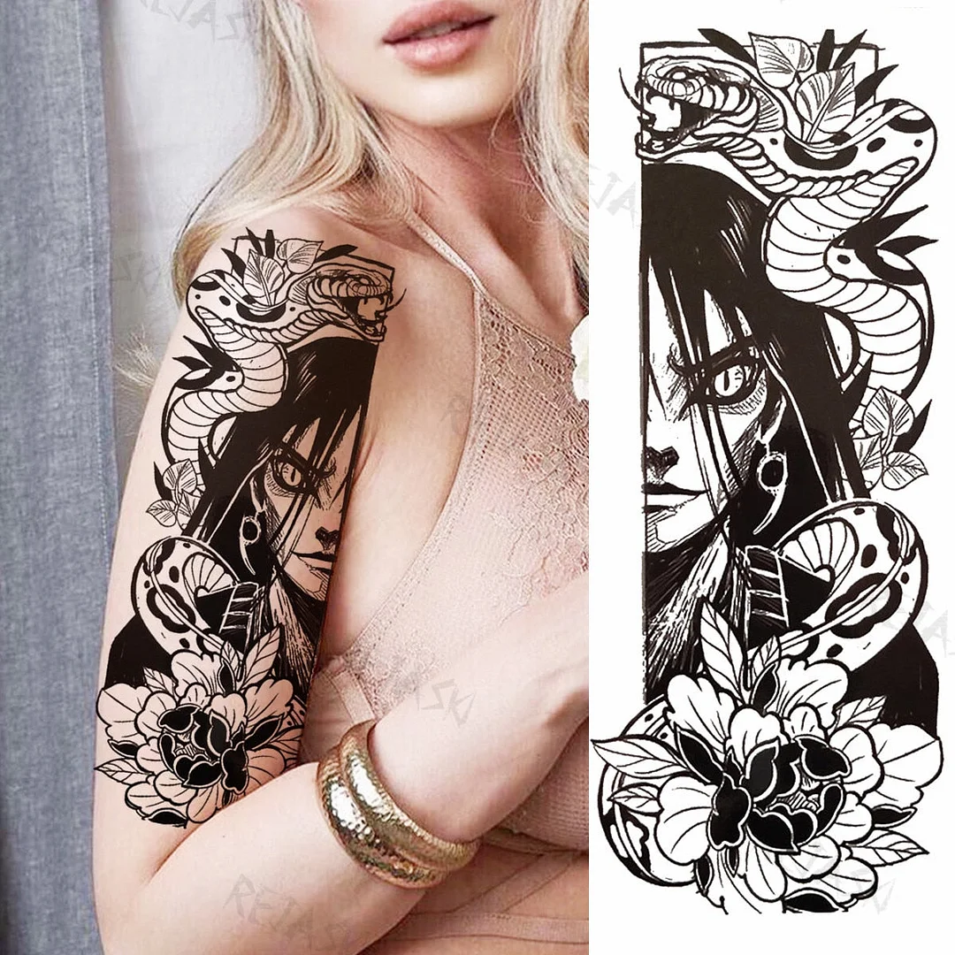 Gangster Wolf Temporary Tattoo For Women Men Death Skull Fake Tattoos Sticker DIY Harajuku Mermaid Waterproof Tatoo Body Art Arm