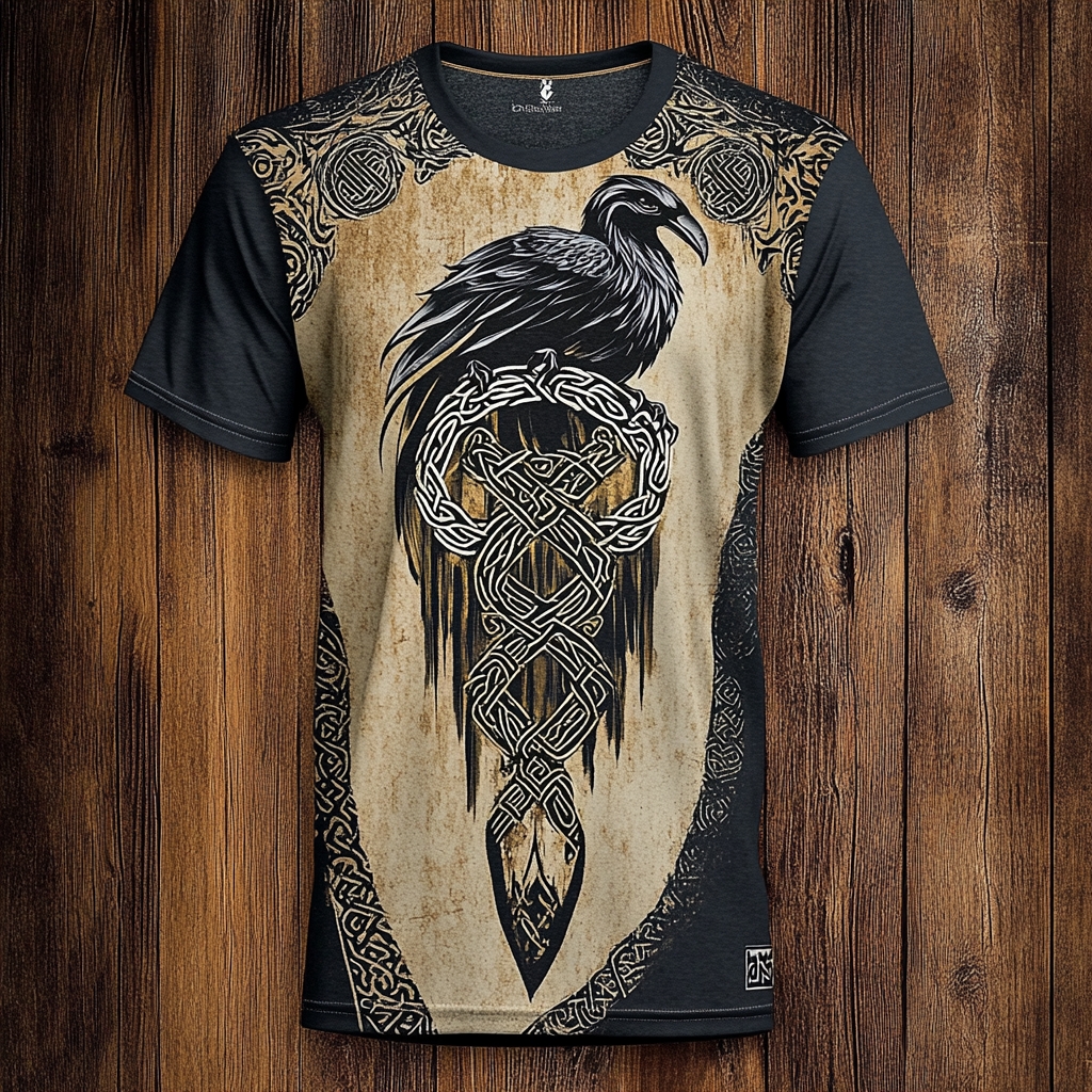 Men's Viking Tribal Raven Knot Vintage Print T-shirt