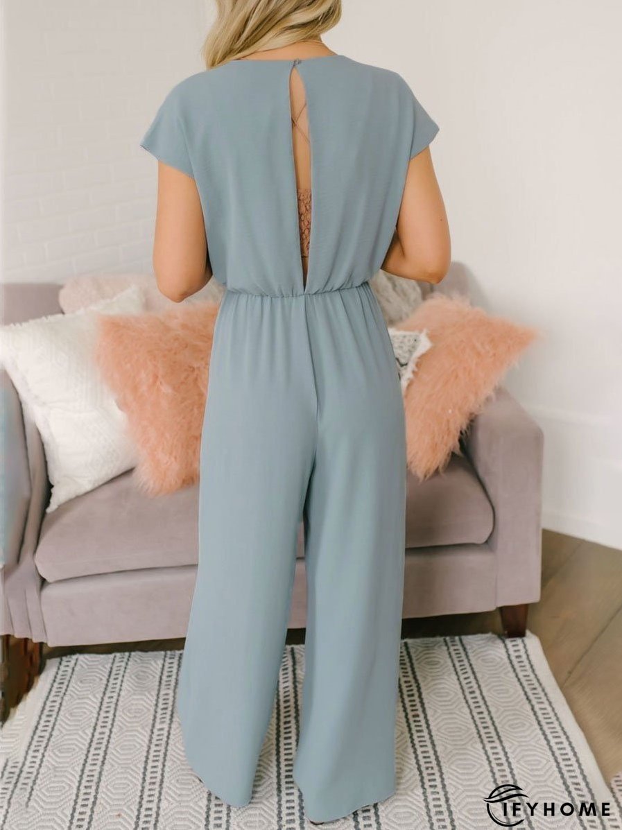 Solid V-neck High Waist Casual Jumpsuit | IFYHOME