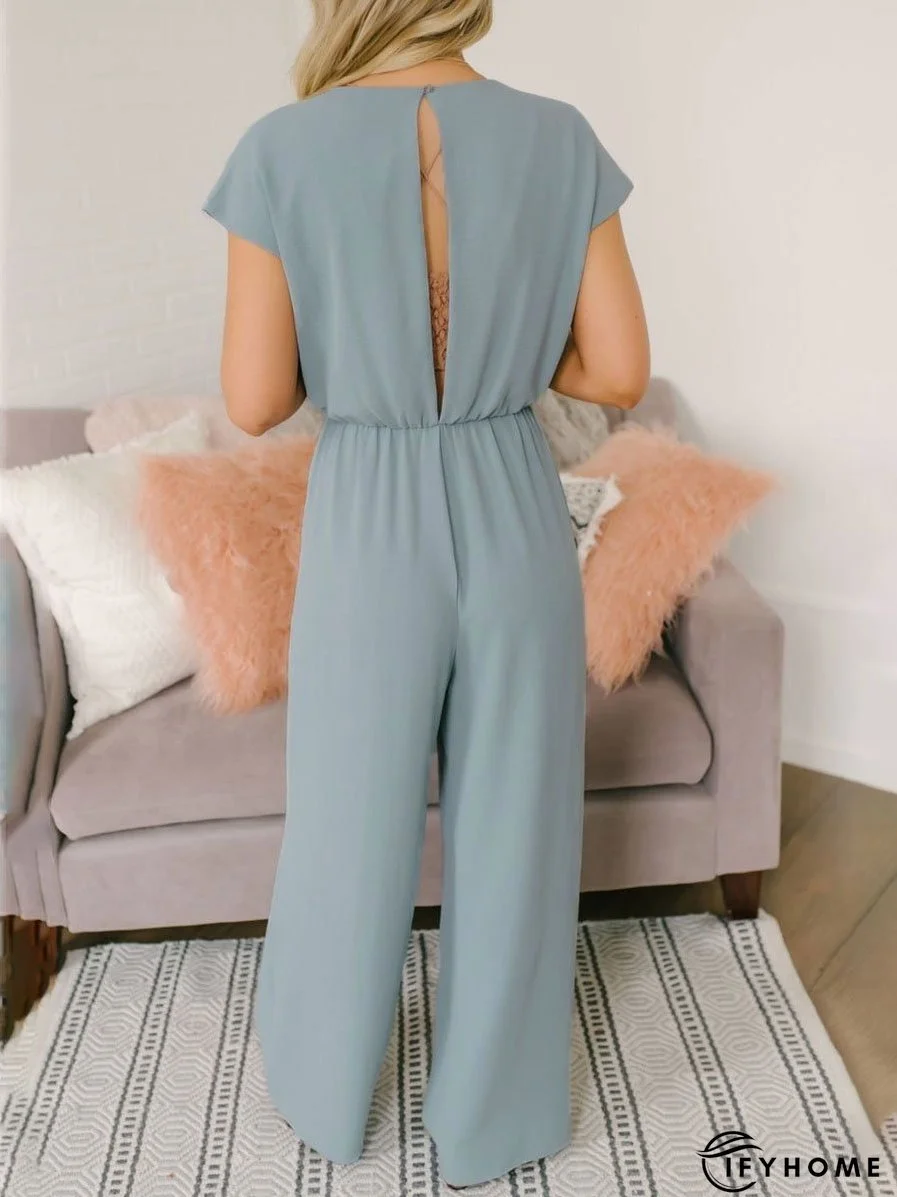 Solid V-neck High Waist Casual Jumpsuit | IFYHOME