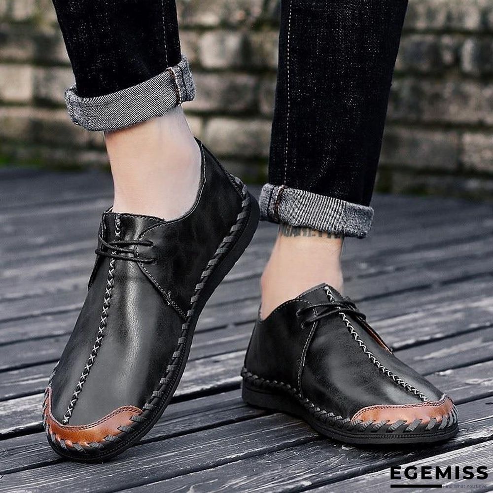 Men Casual Cow Leather Light Comfortable Split Leather Flats Shoes | EGEMISS