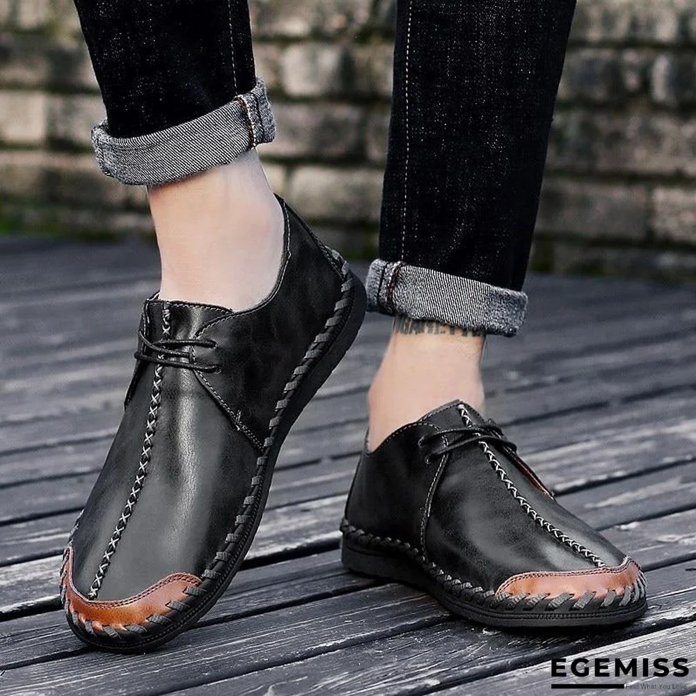 Men Casual Cow Leather Light Comfortable Split Leather Flats Shoes | EGEMISS