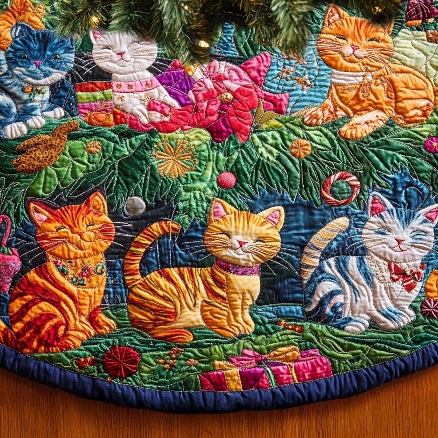 Feline Meadows Quilted Christmas Tree Skirt NCU0PT2361