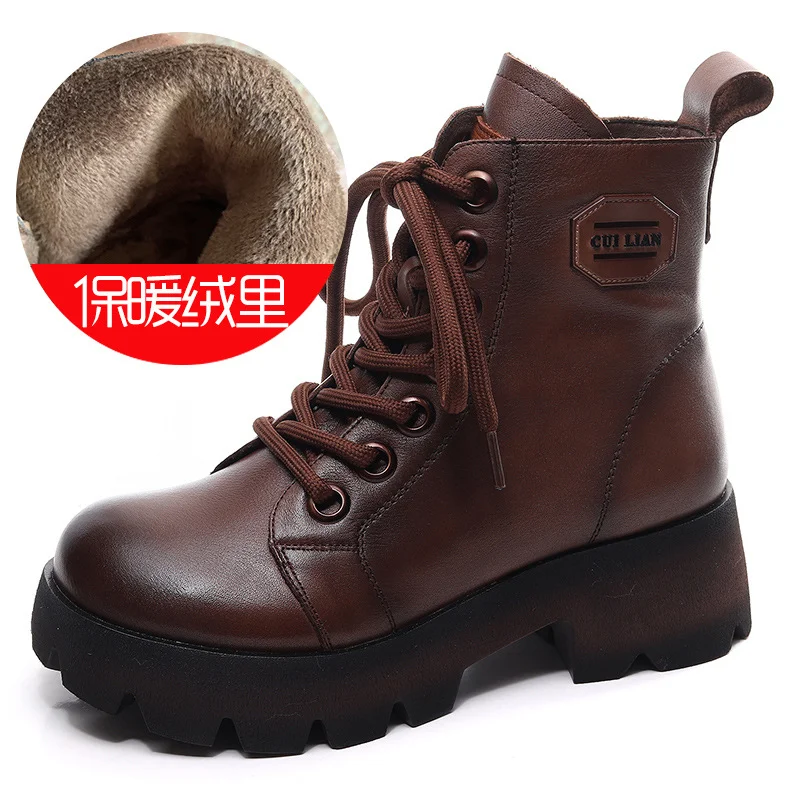 Yyvonne Handmade Martin Boots Women Winter New Tape Heightening Single Boots Coarse And Stylish Handsome Leather Boots