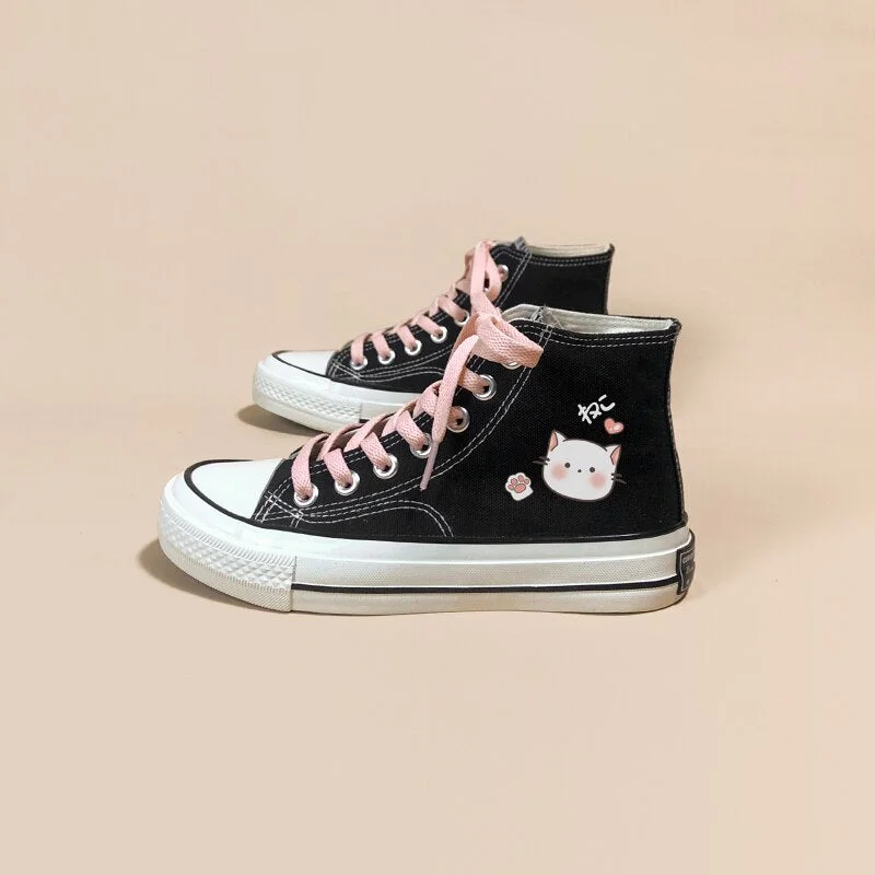 Kawaii Kitty High Top Canvas Shoes - Women's