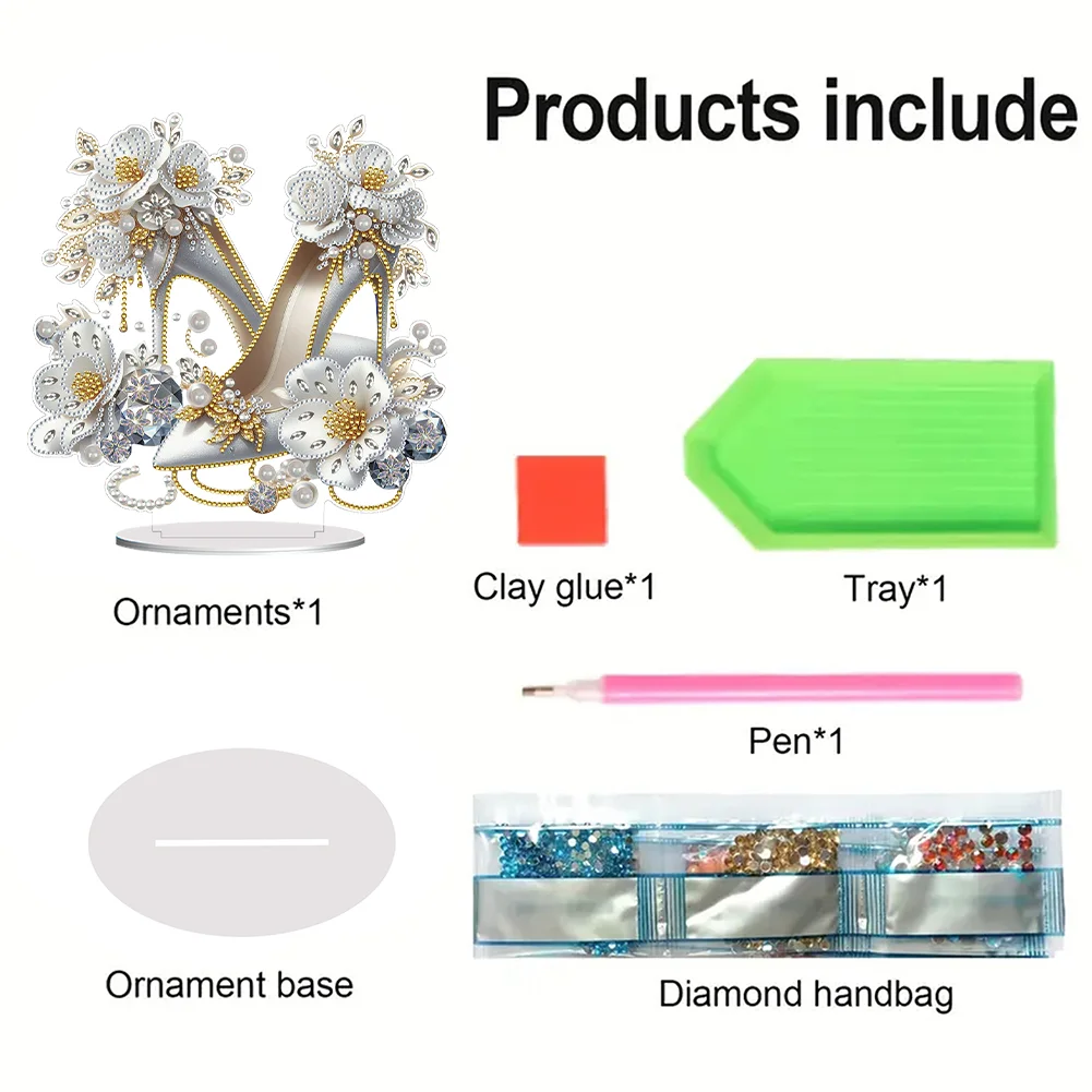 5D DIY Acrylic Special Shape Elegant High Heels Rhinestones Desktop Ornaments 