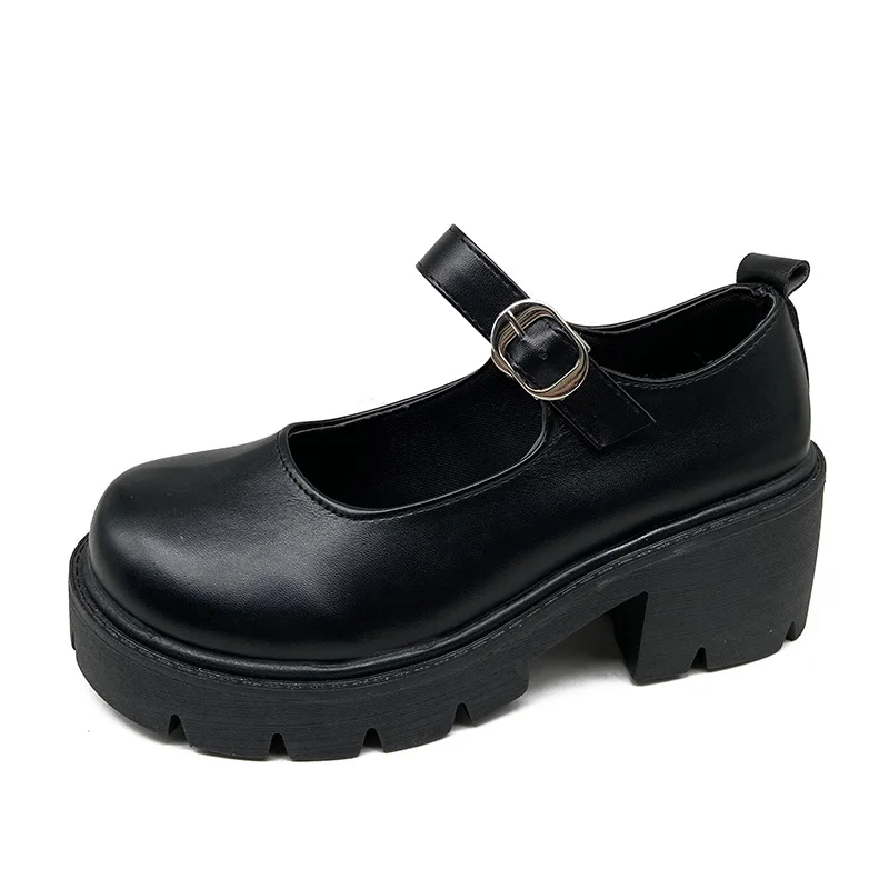 Yyvonne Red British Small Leather Shoes Women Thick-Soled Mary Treasure Shoes Buckle High Heel Single Shoes Lolita Students JK Uniform Shoes