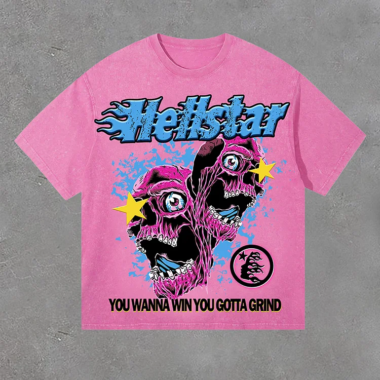 Vintage Hellstar Pink Skeleton Print Acid Washed T-Shirt