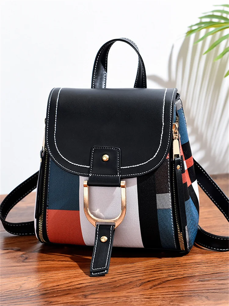 Colorblock Flap Patchwork Mini Backpack